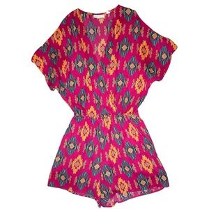 NEW YORK & COMPANY NWT Pink Western Aztec Split Sleeve Romper M
